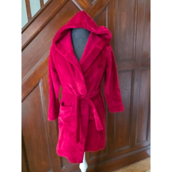 Lands End Girls Red Hooded Soft Plush Fleece Bathrobe Size 10 - Picture 1 of 8